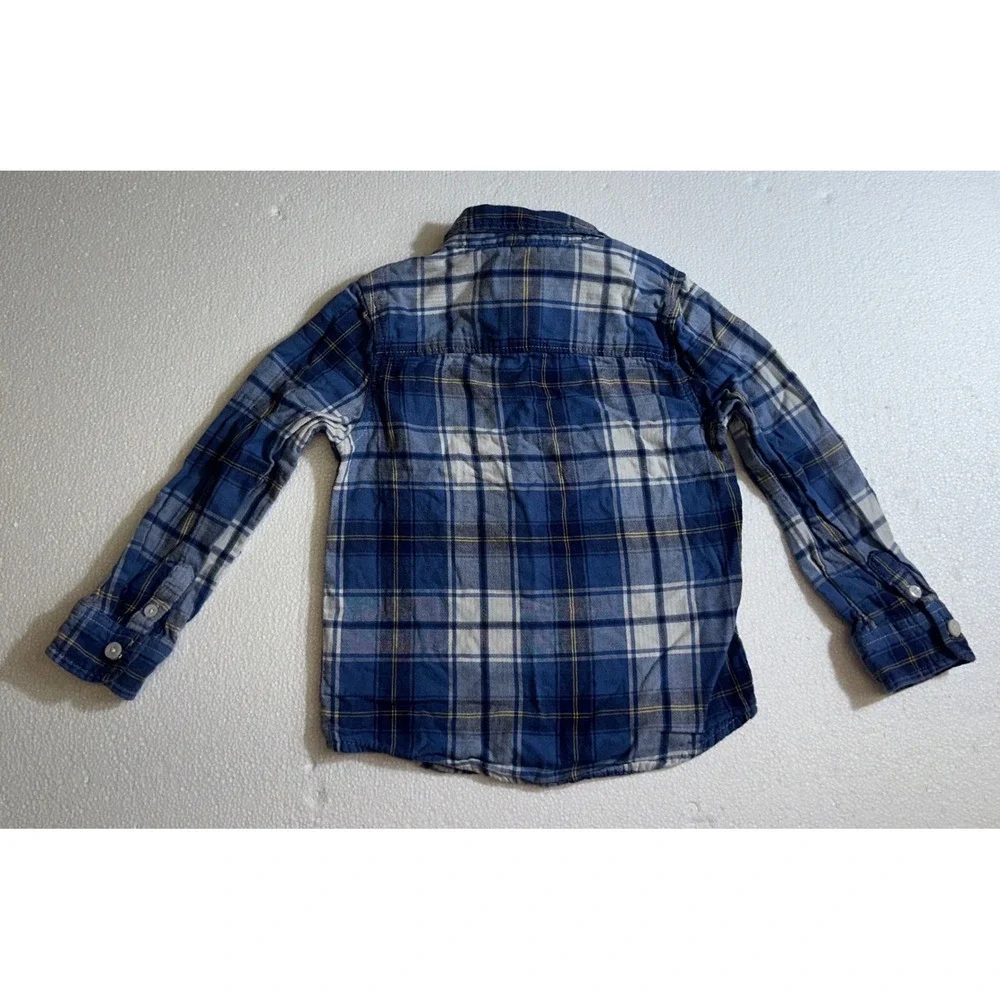 OshKosh Bgosh Boys Blue White Plaid Long Sleeve Button Down Shirt 4T‎ Cotton
